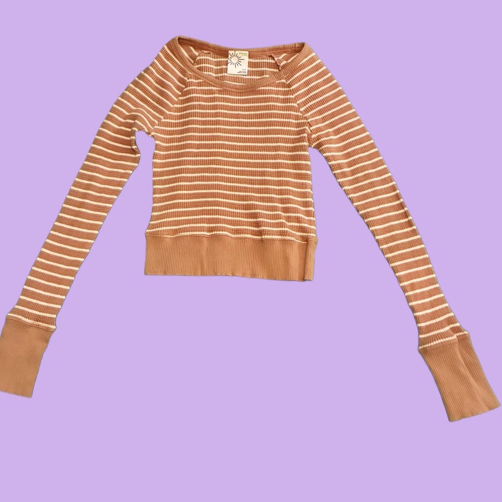 Aerie Brown and White Striped Top